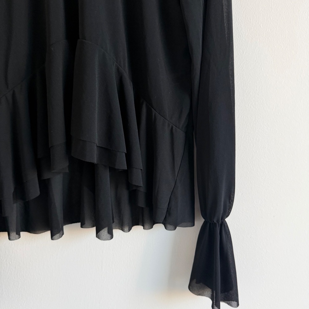 Zara‎ Sheer Black Flowy Fit Ruffled Hem Size Medium - Picture 6 of 12